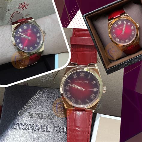 michael kors channing red leather strap watch|Michael Kors leather watch women.